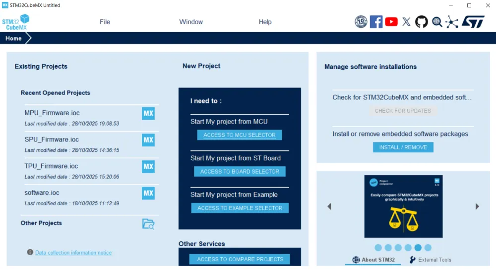 STM32CubeMX Startup Screen
