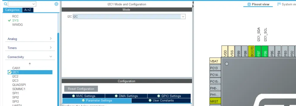 STM32CubeMX I2C Enabled