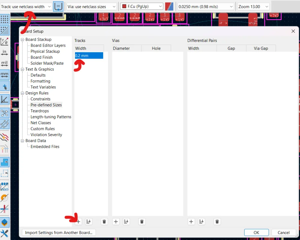 Default trace widths