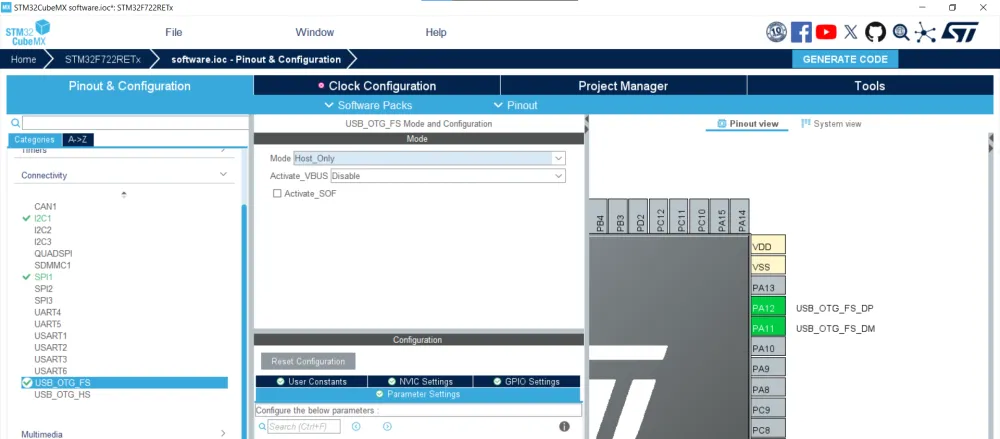 STM32CubeMX USB OTG Configuration