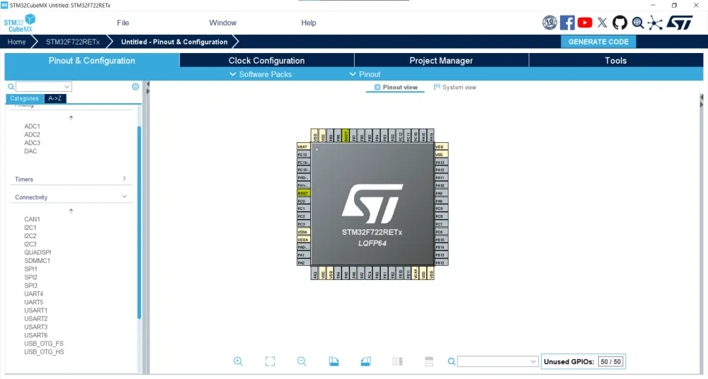 STM32CubeMX Pinout Configuration