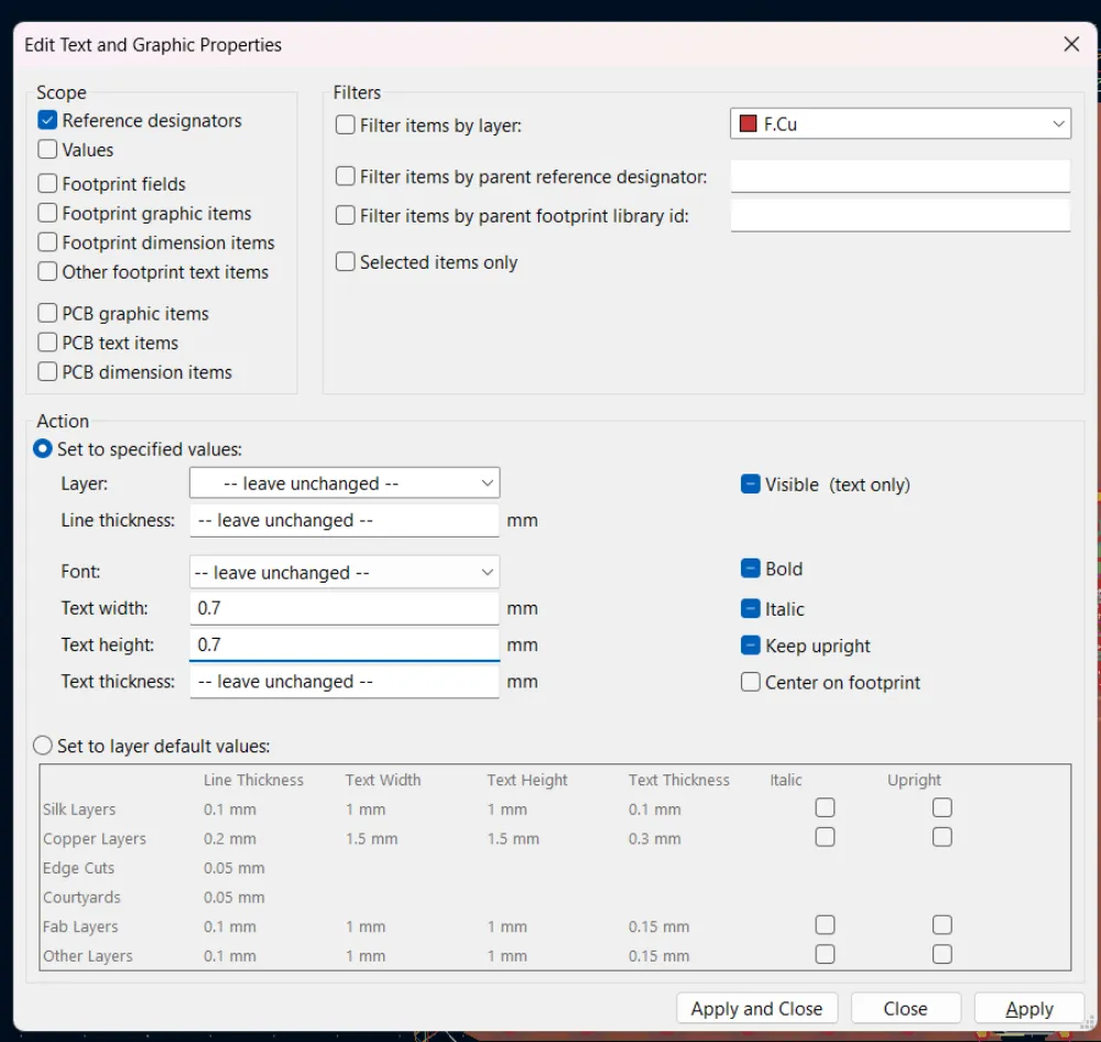 Text and Graphics Settings
