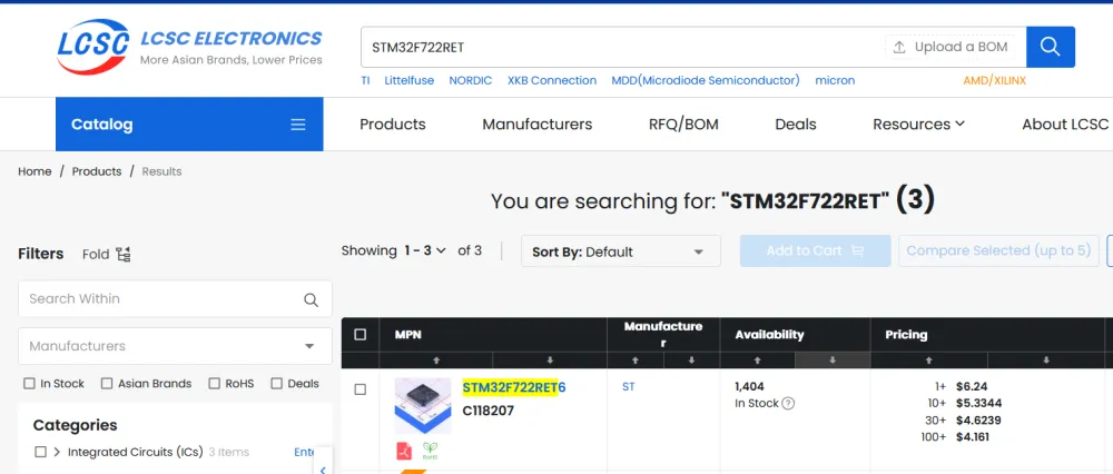 STM32F722RET6 Selected