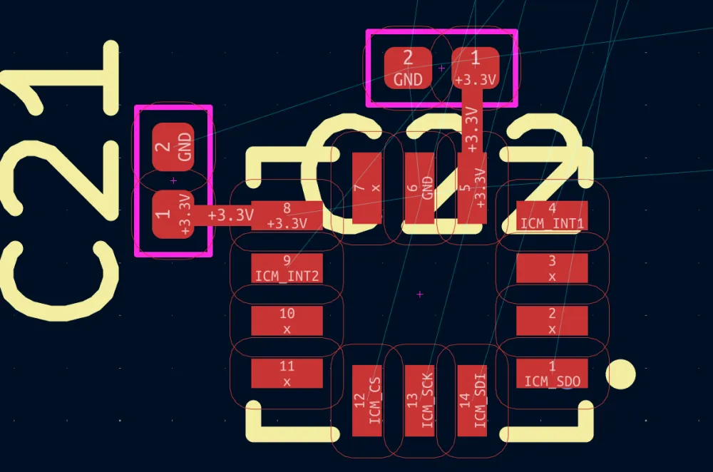 IMU Decoupling Capacitors Routed